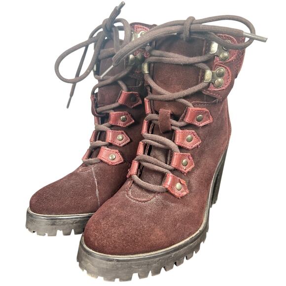 Harley Davidson Women Heel Boot Size 6 Maroon Suede Snake Faux Skin - Picture 1 of 6